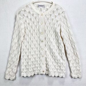 Vintage Cable Knit Cardigan Sweater Size Medium Cottagecore Feminine Chunky